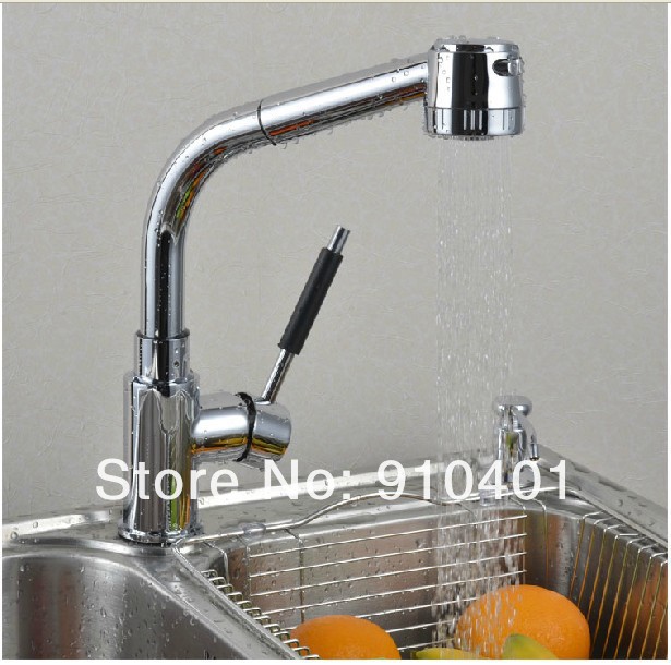 Wholesale And Retail Promotion Chrome Brass Pull Out Kitchen Faucet Dual Sprayer Swivel Spout Sink Mixer Tap