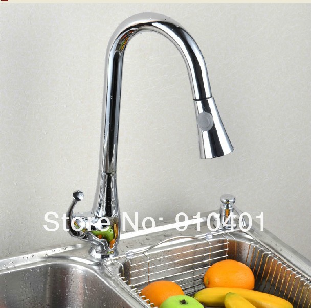 Wholesale And Retail Promotion  Chrome Brass Pull Out Kitchen Faucet Swivel Spout Sink Mixer Tap Dual Sprayer