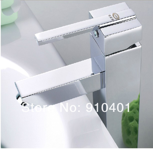 Wholesale And Retail Promotion Chrome Brass Square Bathroom Faucet Tall Style Vanity Sink Mixer Tap One Handle