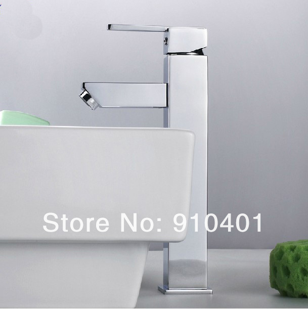 Wholesale And Retail Promotion Chrome Brass Square Bathroom Faucet Tall Style Vanity Sink Mixer Tap One Handle