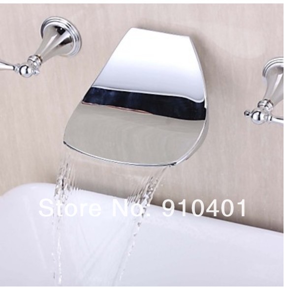 Wholesale And Retail Promotion Chrome Brass Wall Mounted Waterfall Bathroom Basin Faucet Dual Handles Mixer Tap