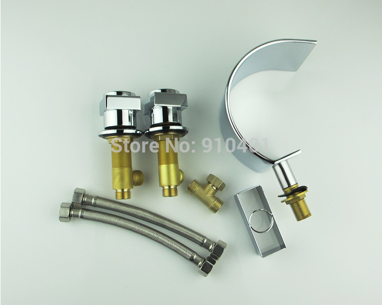 Wholesale And Retail Promotion Chrome Brass Waterfall Bathroom Basin Faucet Dual Handles Vanity Sink Mixer Tap