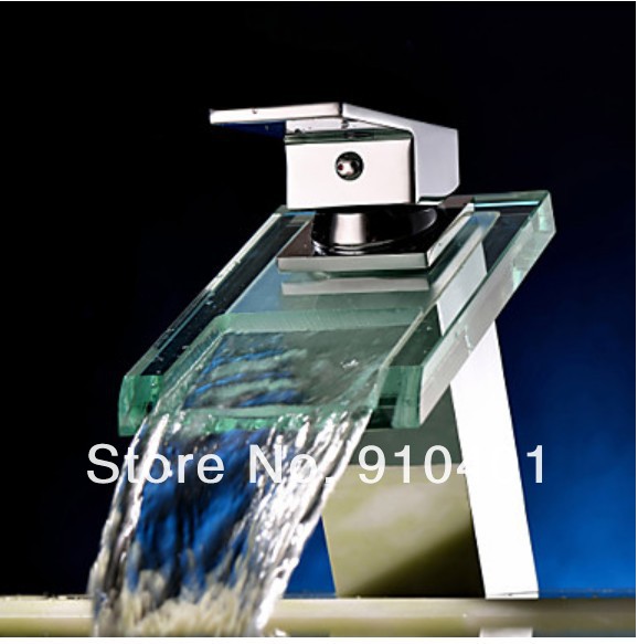 Wholesale And Retail Promotion Chrome Brass Waterfall Bathroom Basin Faucet Glass Spout Vanity Sink Mixer Tap
