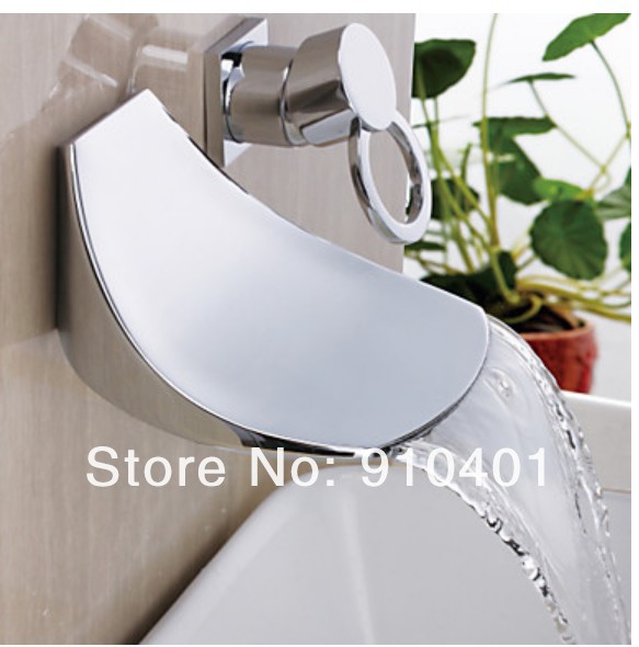 Wholesale And Retail Promotion Chrome Brass Waterfall Bathroom Basin Faucet Ring Handle Mixer Tap Wall Mounted