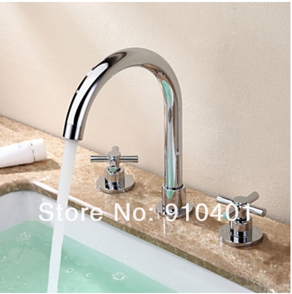 Wholesale And Retail Promotion Chrome Brass Widespread Deck Mounted Bathroom Basin Faucet Single Handle Mixer