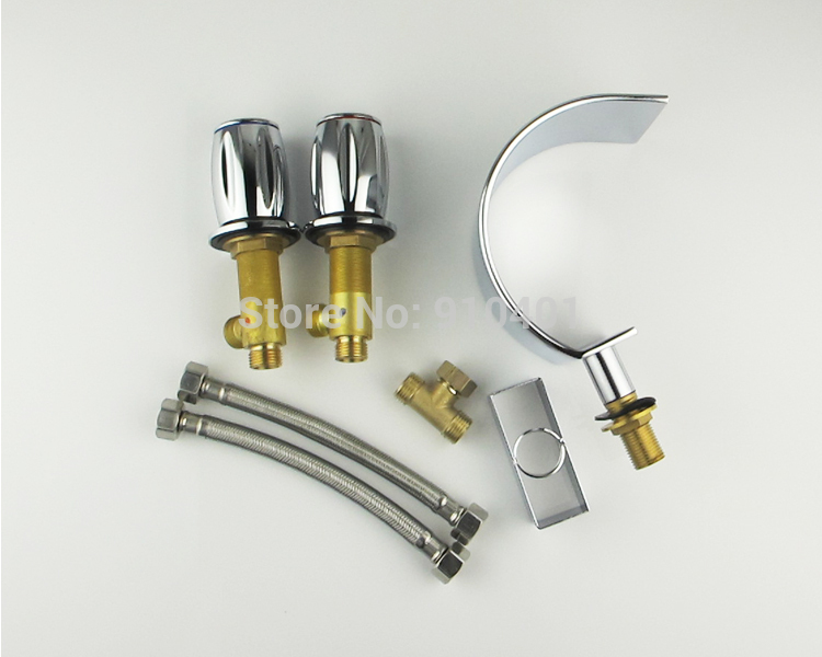 Wholesale And Retail Promotion Chrome Brass Widespread Waterfall Bathroom Basin Faucet Dual Handles Mixer Tap