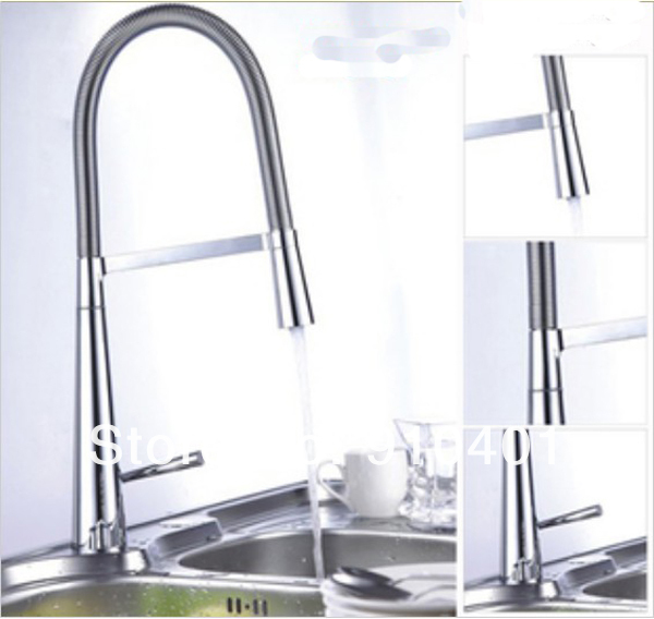 Wholesale And Retail Promotion  Chrome Swivel Pull Out Spray Spout Kitchen Sink Faucet Mixer Tap Single Lever
