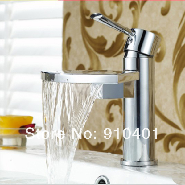 Wholesale And Retail Promotion  Chrome Waterfall Bathroom Brass Faucet Basin Sink Water Mixer Tap Single Handle