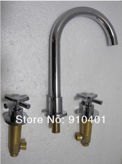 Wholesale And Retail Promotion  Deck Mounted Chrome Brass Bathroom Basin Faucet Dual Cross Handles Sink Mixer