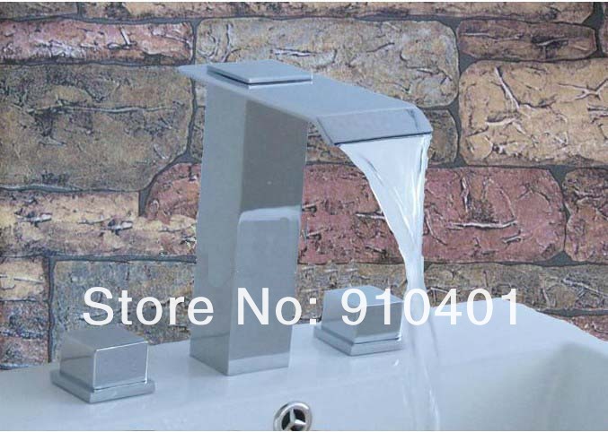 Wholesale And Retail Promotion  Deck Mounted Chrome Brass Bathroom Basin Faucet Waterfall Mixer Tap Dual Handle