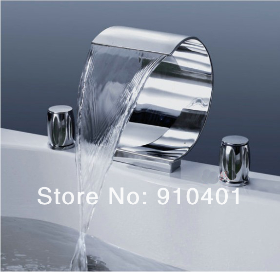 Wholesale And Retail Promotion Deck Mounted Chrome Brass Bathroom Basin Faucet Waterfall Spout Sink Mixer Tap