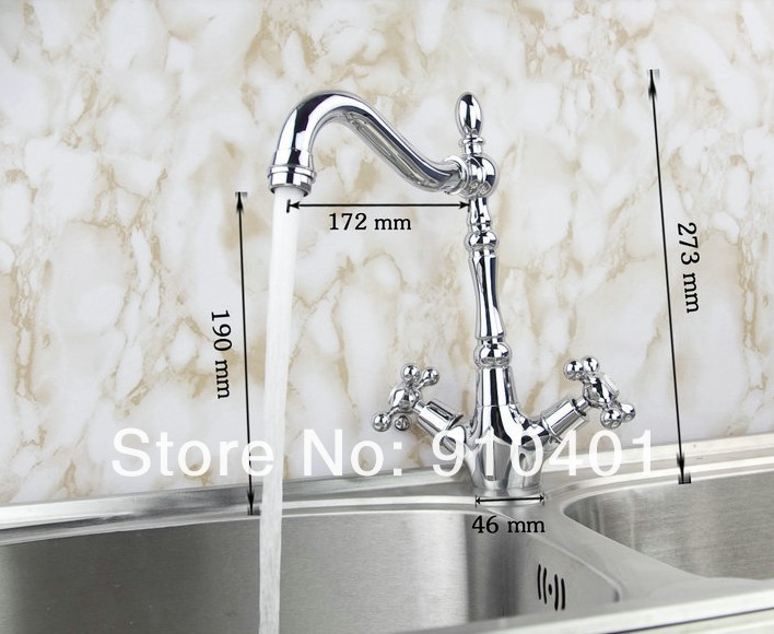 Wholesale And Retail Promotion Deck Mounted Chrome Brass Kitchen Faucet Dual Cross Handles Swivel Spout Mixer
