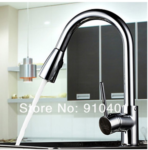 Wholesale And Retail Promotion Deck Mounted Chrome Brass Kitchen Faucet Pull Out Swivel Spout Sprayer Mixer Tap