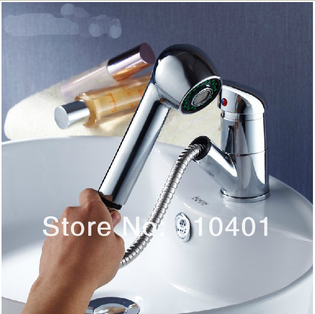 Wholesale And Retail Promotion  Deck Mounted Chrome Brass Kitchen Faucet Single Handle Pull Out Sink Mixer Tap
