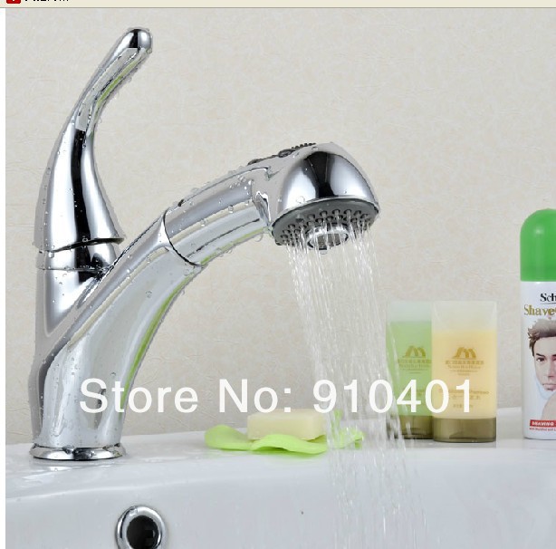 Wholesale And Retail Promotion Deck Mounted Chrome Brass Pull Out Bathroom Basin Faucet Single Handle Mixer Tap