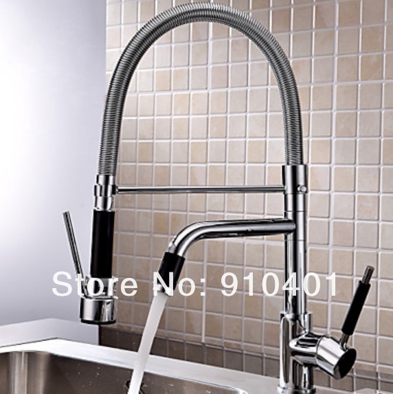 Wholesale And Retail Promotion Deck Mounted Chrome Brass Spring Kitchen Faucet Dual Swivel Spout Sink Mixer Tap