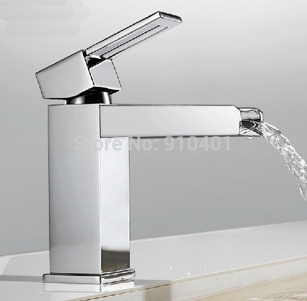 Wholesale And Retail Promotion Deck Mounted Chrome Brass Waterfall Bathroom Basin Faucet Vanity Sink Mixer Tap