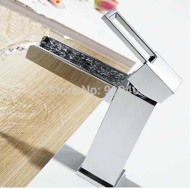 Wholesale And Retail Promotion Deck Mounted Chrome Brass Waterfall Bathroom Basin Faucet Vanity Sink Mixer Tap