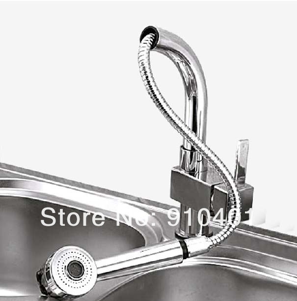Wholesale And Retail Promotion Deck Mounted Pull Out Kitchen Faucet Dual Spout Sprayer Vessel Sink Mixer Tap