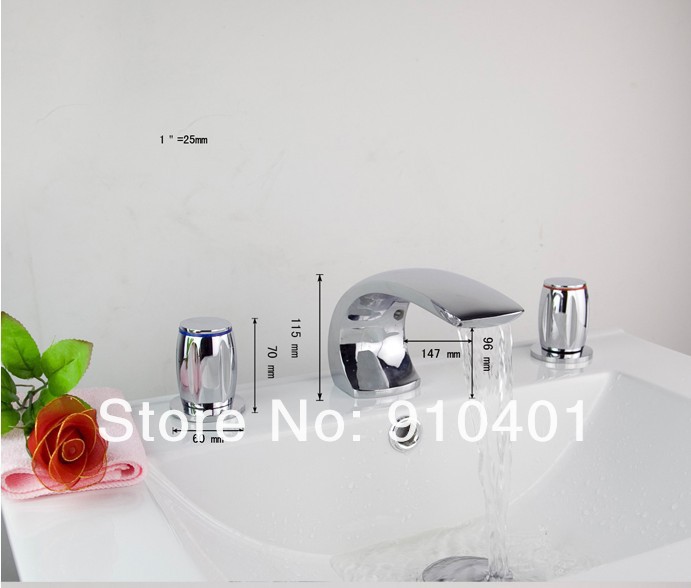 Wholesale And Retail Promotion Deck Mounted Roman Style Chrome Brass Bathroom Basin Faucet Dual Handles Mixer