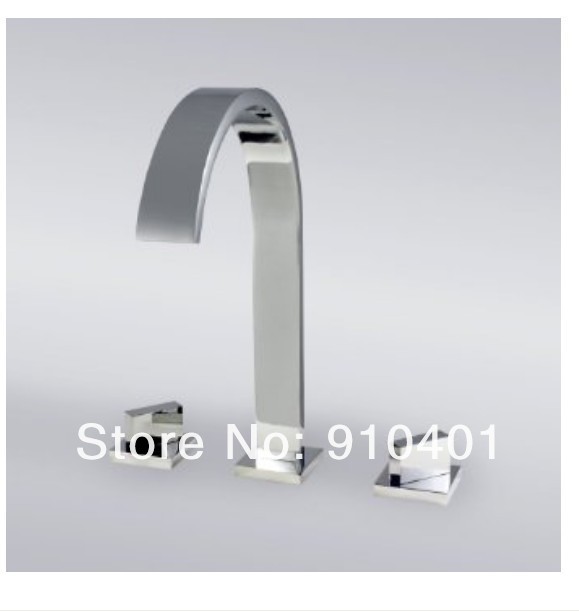 Wholesale And Retail Promotion Deck Mounted Widespread Bathroom Basin Faucet Dual Handles Sink Mixer Tap Chrome