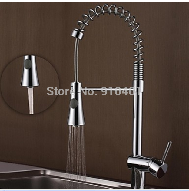 Wholesale And Retail Promotion Luxury Chrome Brass Spring Pull Out Kitchen Faucet Single Handle Sink Mixer Tap