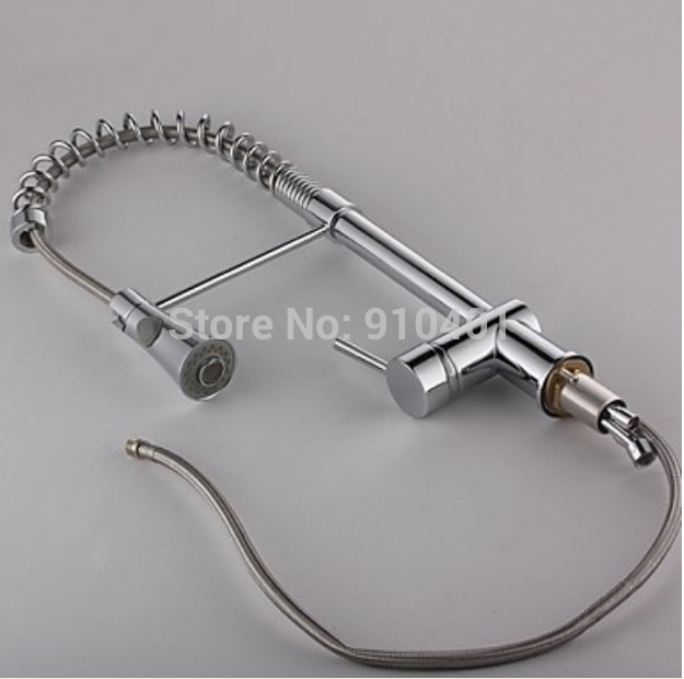 Wholesale And Retail Promotion Luxury Chrome Brass Spring Pull Out Kitchen Faucet Single Handle Sink Mixer Tap