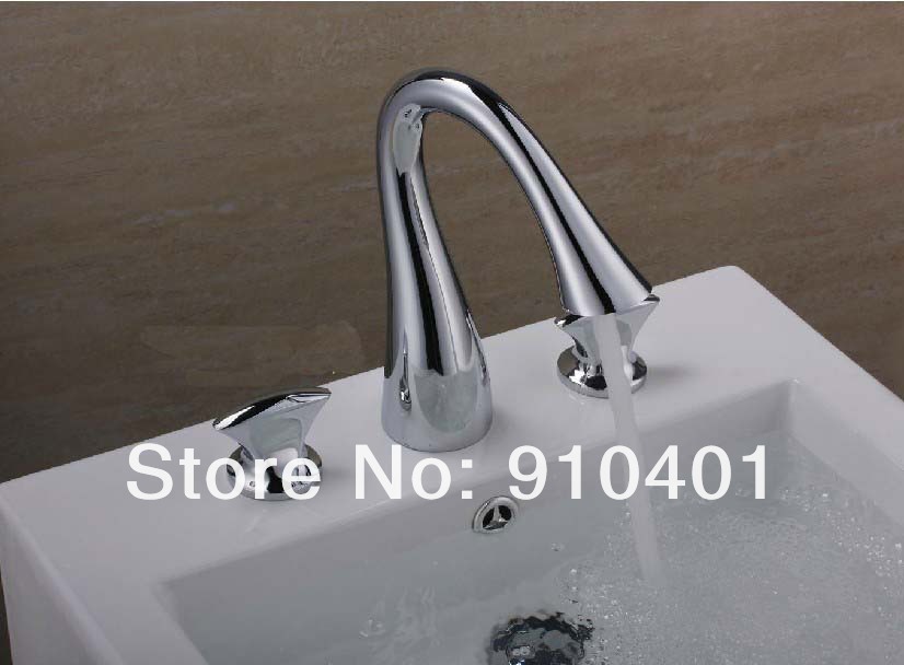 Wholesale And Retail Promotion  Luxury Chrome Finish Bathroom Basin Faucet Deck Mounted Brass Dual Handle Mixer