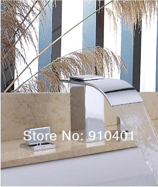 Wholesale And Retail Promotion  Luxury Deck Mounted Brass Bathroom Basin Faucet Sink Widespread Dual Handles Tap