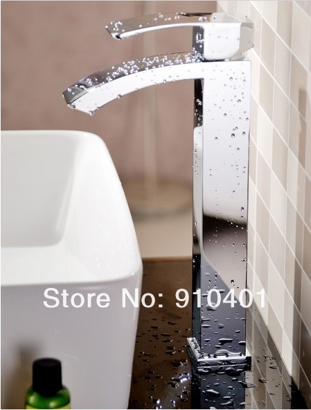 Wholesale And Retail Promotion Modern Chrome Brass Waterfall Bathroom Faucet Single Handle Sink Mixer Tap Tall
