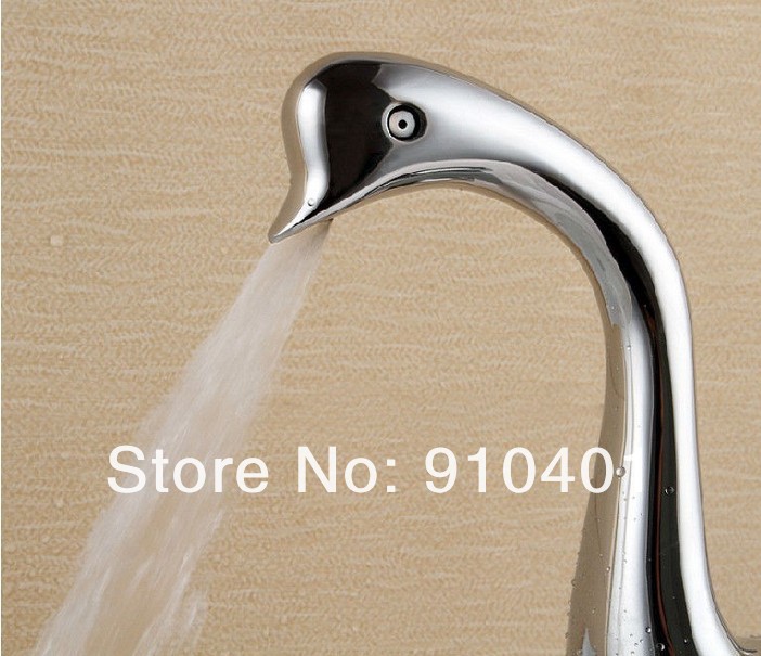 Wholesale And Retail Promotion  Modern Tall Chrome Brass Swan Shape Bathroom Basin Faucet Dual Handles Mixer Tap