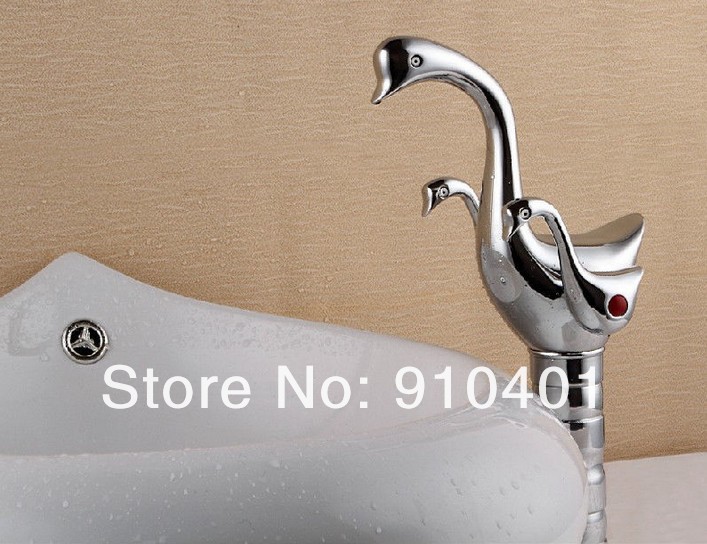 Wholesale And Retail Promotion  Modern Tall Chrome Brass Swan Shape Bathroom Basin Faucet Dual Handles Mixer Tap