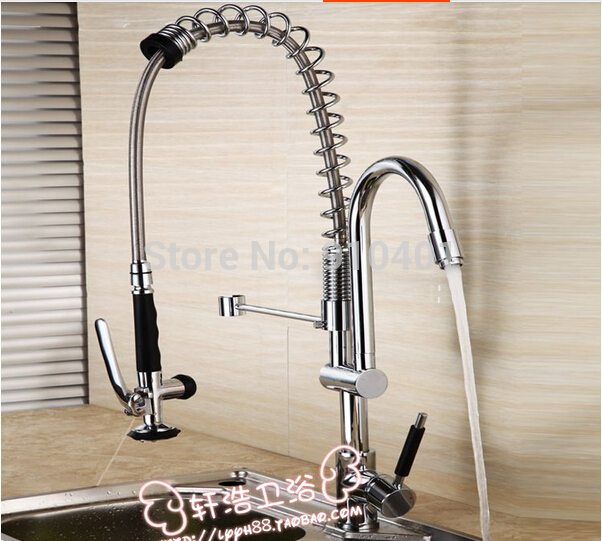Wholesale And Retail Promotion Modern US Standard Chrome Brass Kitchen Faucet Spring Sink Mixer Tap Dual Spouts