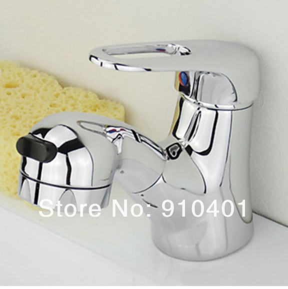 Wholesale And Retail Promotion NEW Chrome Brass Deck Mounted Bathroom Faucet Pull Out Sprayer Basin Mixer Tap