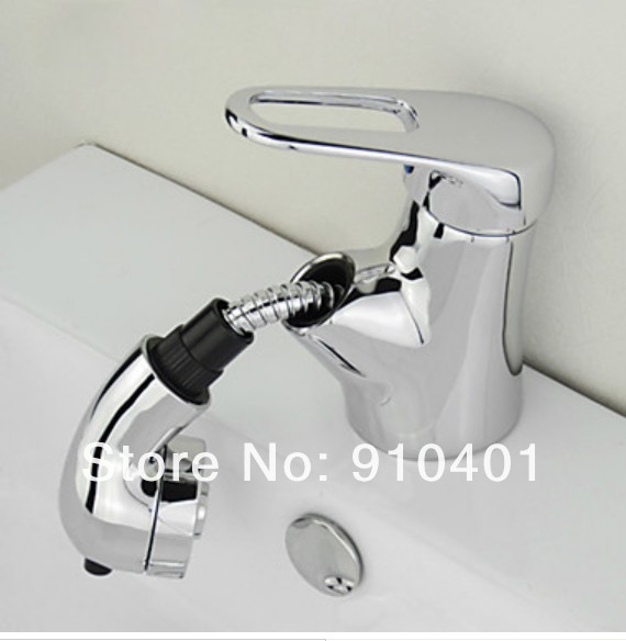 Wholesale And Retail Promotion NEW Chrome Brass Deck Mounted Bathroom Faucet Pull Out Sprayer Basin Mixer Tap