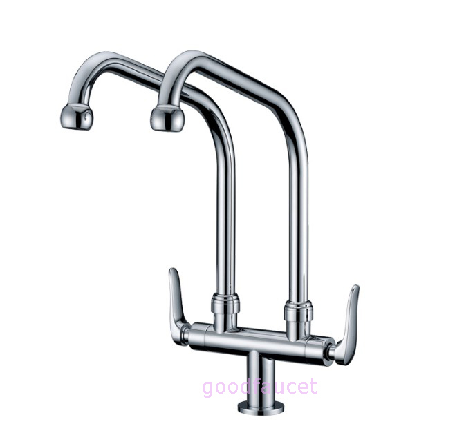 Wholesale And Retail Promotion NEW Chrome Brass Kitchen Sink Faucet Dual Faucet Tap Swivel Spout For Cold Water