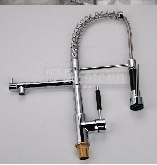 Wholesale And Retail Promotion NEW Chrome Brass Spring Kitchen Faucet Dual Sprayer Swivel Spout Sink Mixer Tap
