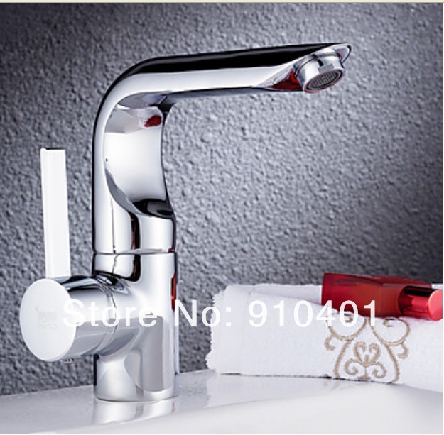 Wholesale And Retail Promotion NEW Deck Mounted Bathroom Basin Faucet Chrome Brass Sink Mixer Tap Swivel Spout
