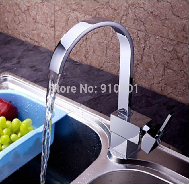 Wholesale And Retail Promotion NEW Deck Mounted Chrome Brass Kitchen Faucet Single Handle Vanity Sink Mixer Tap