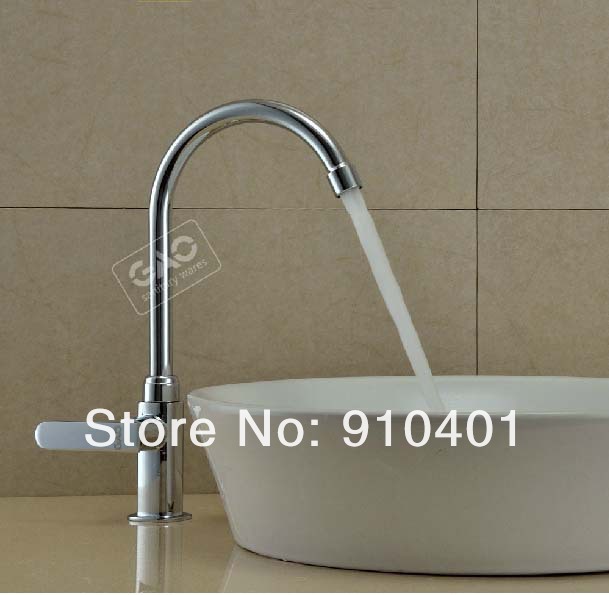 Wholesale And Retail Promotion NEW Deck Mounted Chrome Brass Swivel Spout Bathroom Faucet Cold Water Faucet Tap