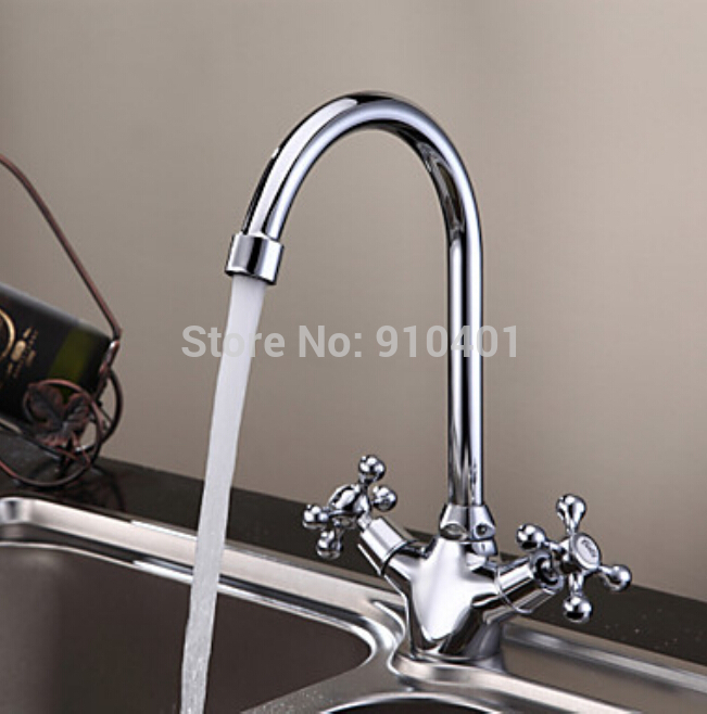 Wholesale And Retail Promotion NEW Deck Mounted Swivel Spout Kitchen Faucet Dual Handles Vessel Sink Mixer Tap