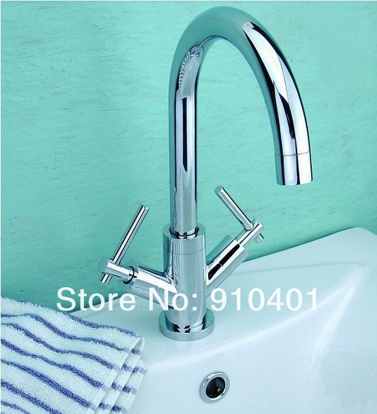 Wholesale And Retail Promotion NEW Elegant Chrome Brass Bathroom Basin Faucet Dual Cross Handles Sink Mixer Tap