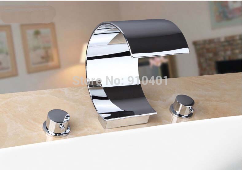Wholesale And Retail Promotion NEW Luxury C Carved Widespread 8" Waterfall Bathroom Faucet 3 PCS Tub Mixer Rap