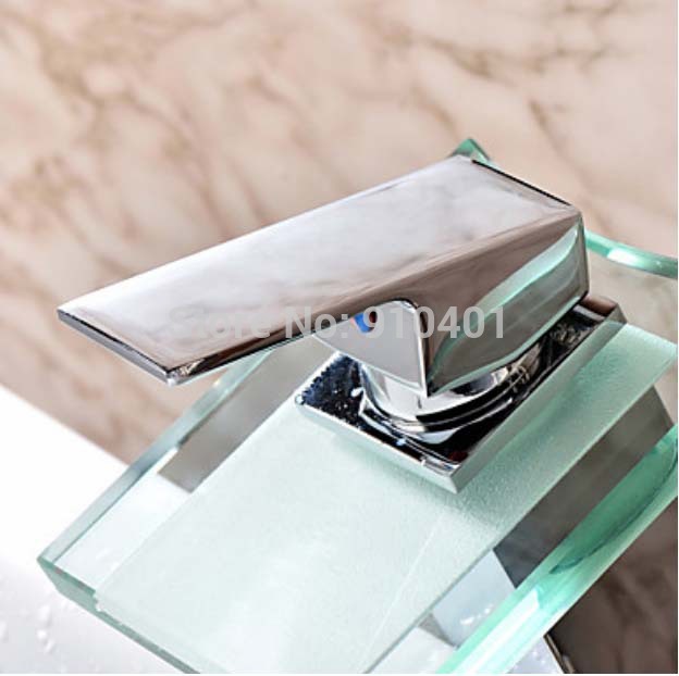 Wholesale And Retail Promotion NEW Luxury Chrome Brass Waterfall Bathroom Basin Faucet Single Handle Mixer Tap