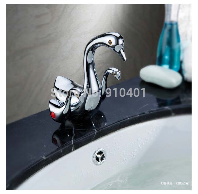 Wholesale And Retail Promotion  NEW Modern Bathroom Animal Duck Faucet Dual Handles Vanity Sink Mixer Tap Chrome