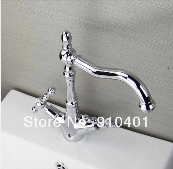 Wholesale And Retail Promotion NEW Modern Chrome Brass Kitchen Faucet Dual Handles Swivel Spout Sink Mixer Tap