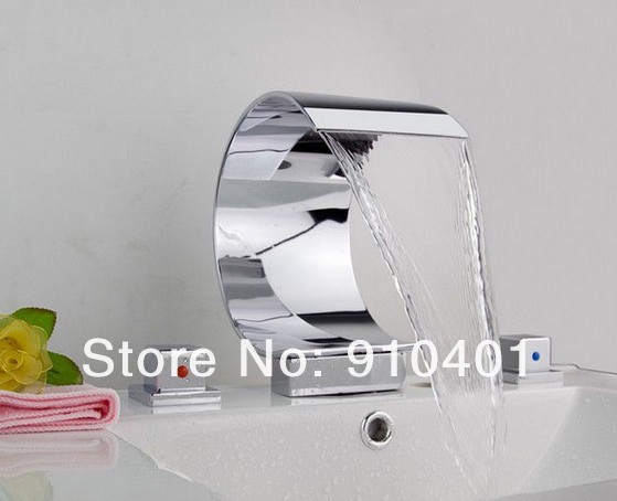 Wholesale And Retail Promotion NEW Polished Chrome Brass Waterfall Bathroom Basin Faucet Vanity Sink Mixer Tap