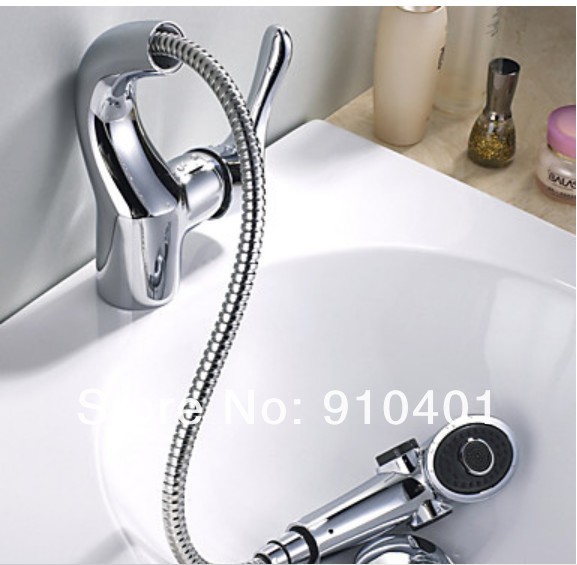 Wholesale And Retail Promotion NEW Pull Out Deck Mounted Bathroom Faucet Single Handle Mixer Tap Dual Sprayer