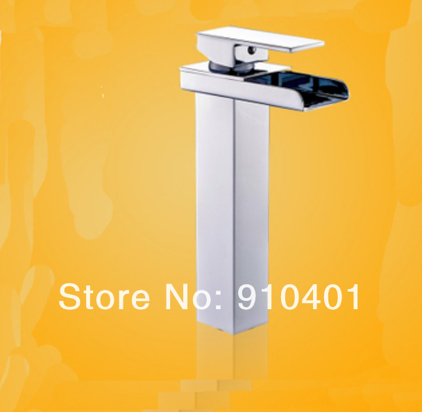 Wholesale And Retail Promotion NEW Tall Style Chrome Brass Bathroom Basin Faucet Waterfall Spout Sink Mixer Tap