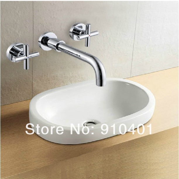 Wholesale And Retail Promotion NEW Wall Mounted Chrome Brass Bathroom Basin Faucet Dual Handles Sink Mixer Tap